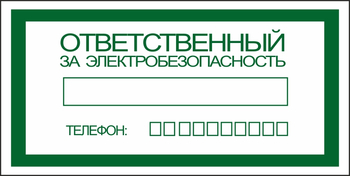 S25 ответственный за электробезопасность (пластик, 200х100 мм) - Знаки безопасности - Вспомогательные таблички - Магазин охраны труда ИЗО Стиль