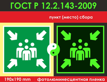 E21 пункт (место) сбора (фотолюминесцентная пленка гост р 12.2.143–2009, 200х200 мм) - Знаки безопасности - Фотолюминесцентные знаки - Магазин охраны труда ИЗО Стиль