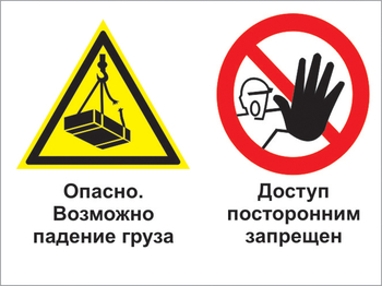 Кз 32 опасно - возможно падение груза. доступ посторонним запрещен. (пластик, 600х400 мм) - Знаки безопасности - Комбинированные знаки безопасности - Магазин охраны труда ИЗО Стиль